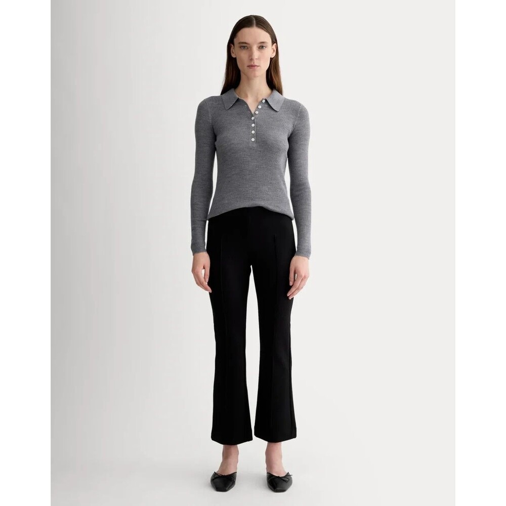 EVERLANE Dream Kick Flare Pant S Black Side Zip Stretch Pintuck Mid-Rise NWT B66
